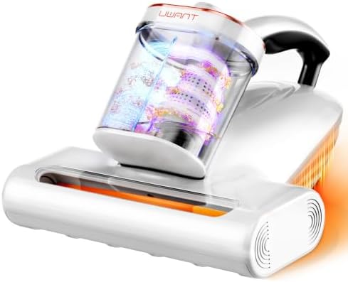 uwant Bed Cleaner with 16Kpa Suction Metal Roller 253.7nm Uv-c Light Mattress Vacuum Cleaner 36000RPM/Min 149℉ Heating HEPA Filter&Ultrasonic Mattress Vacuum for Sofa, Pillow, Bed Throws Set of 1