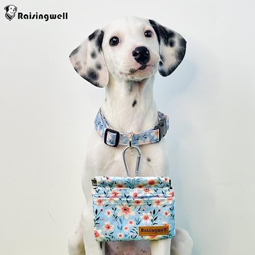 Raisingwell Dog Treat Pouch, Small Cotton Pocket Sized Training Holder, Hand Free Walking Fanny Bag with Carabiner, Self-Closing Pet Feed Snack Reward, Behavior Aids for Puppy Travel or Outdoor Use