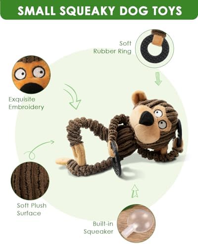 HGB Squeaky Monkey Dog Toy for Puppy & Small Dogs with Teething Rings