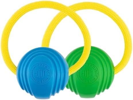 Project Hive Interactive Dog Toys - Set of 2 Looped Balls - Compatible with Hive Zoomer Dog Ball Thrower - Perfect for Fetch and Tug Play - Green and Blue