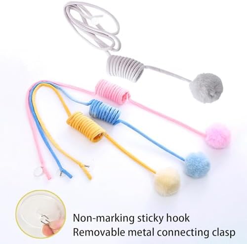 2pcs Hanging Plush Cat Toy Ball,Self-Play Hanging Stretchable Cat Spring with Bell,Hanging Cat Toy,Interactive Cat Toys for Indoor Cats Play Chase Exercise (Pink & Grey)
