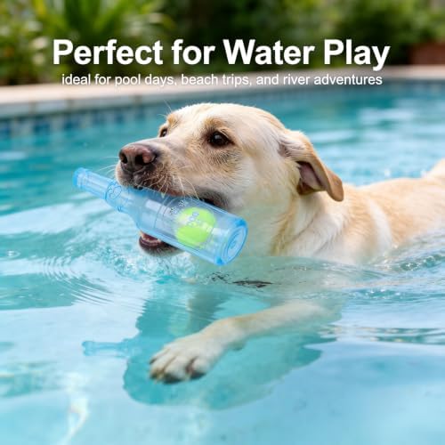 Squeaky Bottle Dog Toy with Tennis Ball Inside (Blue, Large)