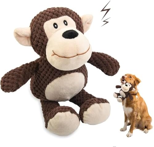 Squeaky Plush Dog Toy for Small Medium Large Dogs, Interactive Stuffed Monkey Dog Toy for Chewing, Fetch, Tug and Indoor Play, Soft Durable Puppy Toy for Boredom Relief and Mental Stimulation