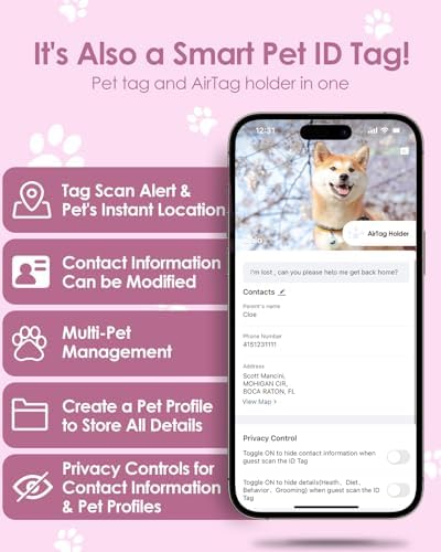 Smart Pet Tracker Holder Compatible with AirTag, for AirTag Holder Dog&Cat Collar with QR Code, Case&ID Tag in One & with Modifiable Pet Online Profile, Instant Pet Location Alert