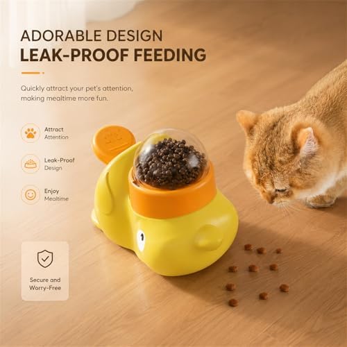 Cat Treat Dispenser, Duck Treat Dispenser for Cats, Cat Treat Toys Interactive and Dog Puzzle Treat Feeder, Food Puzzle Slow Feeder for Small Cats, Dogs, Other Pets (Yellow+White)