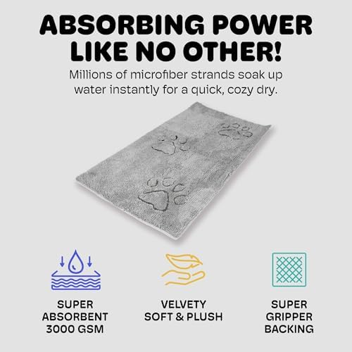 Dog Gone Smart Dirty Dog Doormat - Fast Drying Plush Mat with Super Gripper Backing for Clean Floors - Super Absorbent and Machine Washable Mat for Muddy Paws - Silver Grey | Super Gripper Backing for Clean Floors - Absorbent Microfiber and Machine Was...