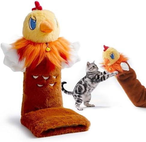 Cat Wrestling Glove, 22 inch Cat Puppet Wrestler with 3 Catnip Pouches & 3 Layer Resistant Protection, Interactive Cat Toy with Removable Bell for Boredom Relief & Mental Stimulation, Chicken