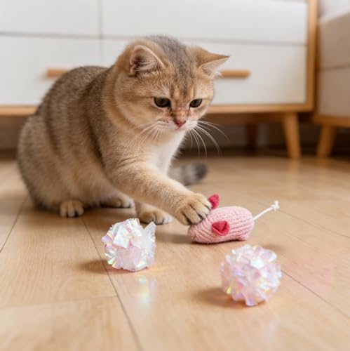 20 Pcs Cat Toy Pack Interactive Kitten Toy Set,Including Cute Catnip Chew Rope Springs Mice Crinkle Ball Furry Balls Toys for Indoor Cat,Pink Kitten Toys with Gift Bag