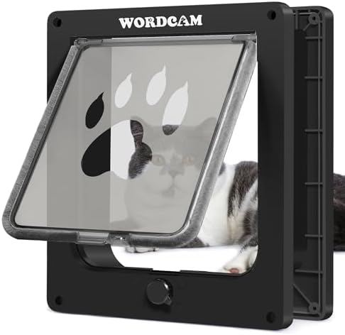 Wordcam X-Large Tough Cat Door for Interior/Exterior, Up to 25 lbs, Black