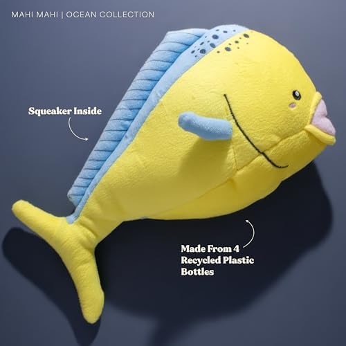 Ocean Collection Dog Toys | Jumbo Sized Mandi The Mahi Mahi | Cute, Durable, & Sustainable Plush Chew Toys for Dogs 50 lbs & up | Eco Friendly & 100% Recycled Materials