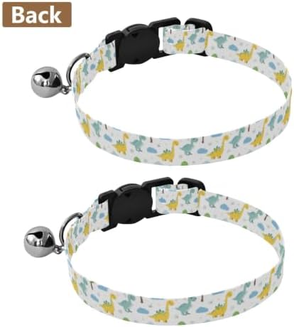2 Pack Cat Collar Colorful Cartoon Dinosaurs Cat Bell Collar, Adjustable Length 10.6" to 17.1"
