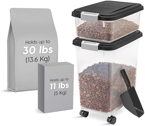 IRIS USA 30 lb + 11 lb Airtight Pet Food Storage Containers with Wheels