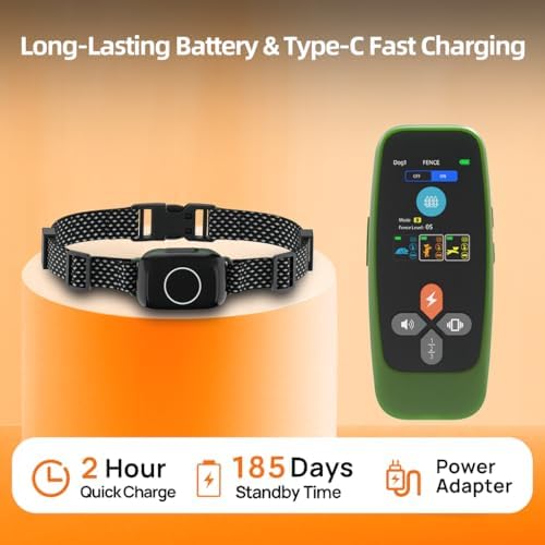 Fsitego Wireless Dog Fence System, 4‑in‑1 Electric Dog Fence with Training Collar, Remote Control & Status Monitor, Waterproof Receiver for Medium & Large Dogs, Outdoor Use
