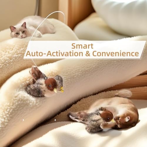 Chirping Bird Cat Toy Set,Automatic Interactive Flying Bird Toy for Cats with Flapping Wings and Realistic Sounds,Simulated Chirping Motion Activated Kitten Play Toy with Feather Tail for Cat Exercise