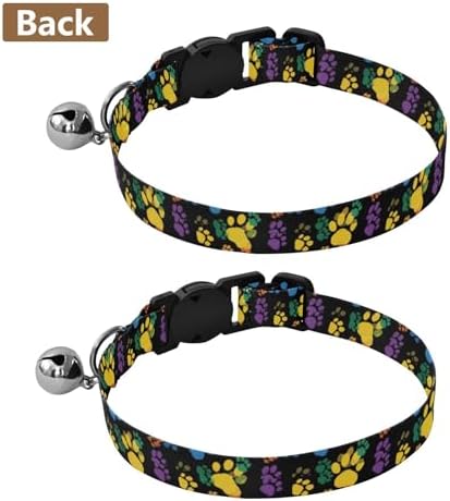 2 Pack Cats Collar Paws Colorful Cat Collar with Bell, Adjustable 10.6 to 17.1 Inches