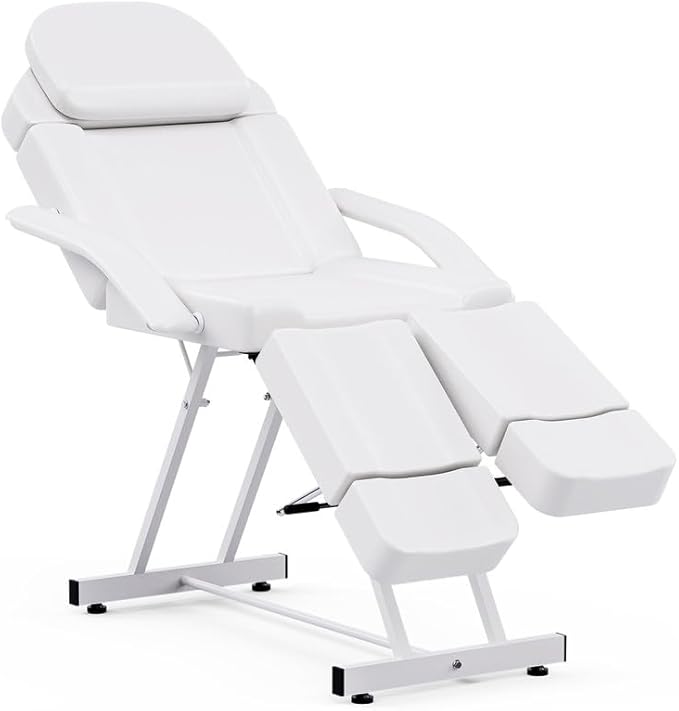 SyyBhb Multi-Purpose Massage Table Tattoo Bed Chair with Storage Pocket for Esthetician, Split Legs, Adjustable Length & Angle, 3 Section, White