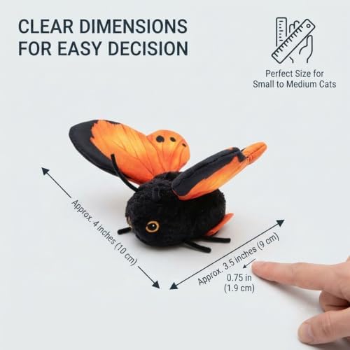 Smart Sensing Automatic Flapping Butterfly Cat Toy, Interactive Electric Pet Play Toy, Realistic Wing Motion Encourages Stalking, Rechargeable Self Play Stimulating Motion Activate，Gold