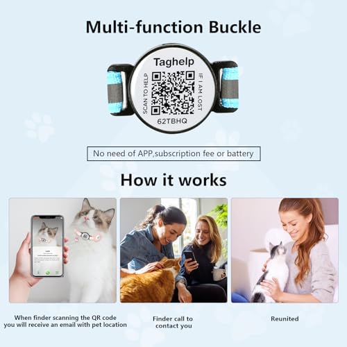 Reflective AirTag Cat Collar, TAGHELP Integrated Air Tag Cat Collar for Apple with AirTag Holder and Bell, Tracker Cat Collars for Girl Boy Cats, Kittens and Puppies (Pink)
