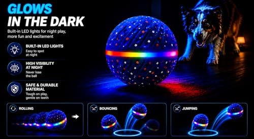 Blue Smart Interactive Dog Ball Toy for Small Medium Large Dogs – Automatic Rolling & Bouncing Ball with RGB Lights, E-TPU Chew Resistant Dog Toy for Indoor Play & Boredom Relief