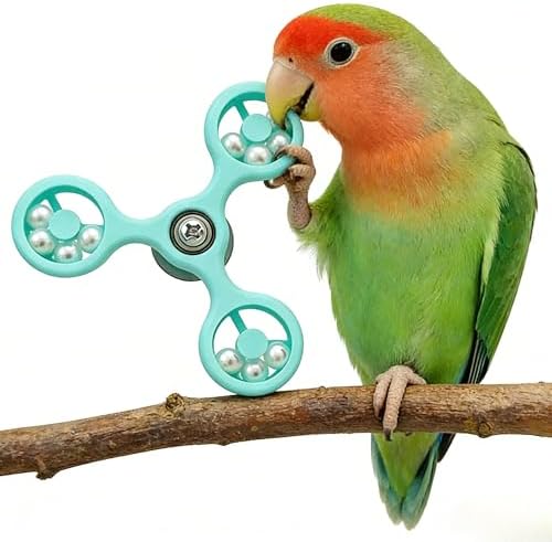 Spinning Bird-Toys Bird Cage Toys & Bird Perch Parrot-Parakeet Budgie Cockatiel Conure Macaw Chicken Parrot Enrichment Cage Accessories Small Animal Chewing Toy (Cyan Spinner)
