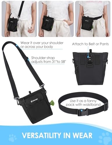 Gobeigo 4 Cup Dog Treat Pouch with Silicone Insert Bag& Clicker(Black)