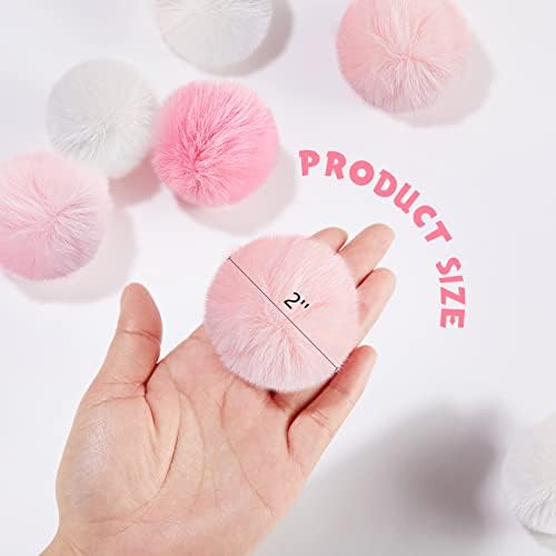 Weewooday 12 Pcs Large Fuzzy Cat Pom Pom Balls Plush Toys, Pink, White