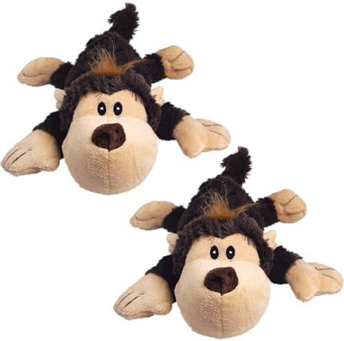 KONG Cozie Plush Dog Toys 2 Pack – Durable & Soft Squeaky Toys for Medium Dogs – Assorted Animal Characters (Funky The Monkey)