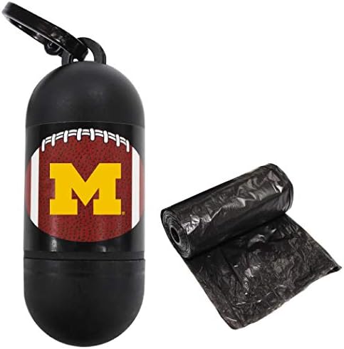 Pets First NCAA MICHIGAN WOLVERINES PET LICENSED Poop Waste Bag Dispenser and D Ring for Leash with 15 Premium Garbage Bags