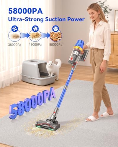 H9 Cordless Vacuum Cleaner, 700W 58kPa 90 Mins Runtime Stick Vacuum, Self-Standing Wireless Vac with 6 Green LEDs, Anti-Tangle Brush for Home, Pet Hair, Carpets & Hard Floor