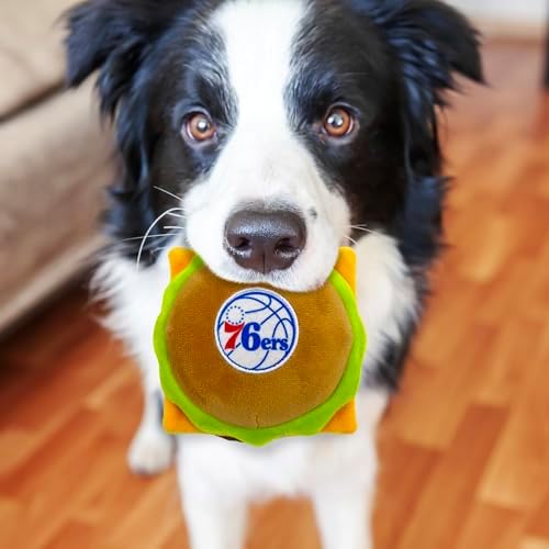 Pets First NBA Philadelphia 76ers Cheese Burger Plush Dog & CAT Squeak Toy - Cutest Stadium HAMBERGER Snack Plush Toy for Dogs & Cats with Inner Squeaker