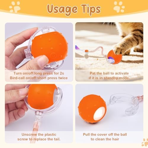Interactive Cat Ball Toy, Motion Activated Electric Rechargeable Cat Toy
