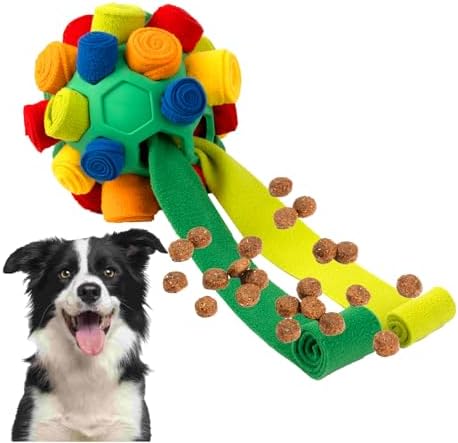 PAWISE Snuffle Ball for Dogs, Sniffle Treat Puzzle Toy, Dog Snuffle Balls, Snuffle Toy, Machine Washable, Foraging Sniffle Treat Ball for Puppies and Boredom Relief (Red Rainbow) (Medium)