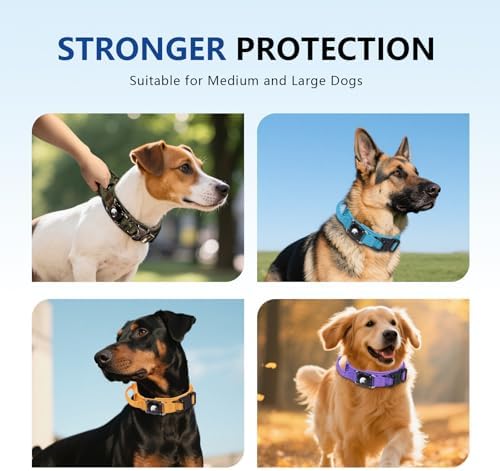 Waterproof AirTag Dog Collar with QR ID Tag, Tactical Military Dog Collar with Built-in AirTag Holder, Heavy Duty Metal Buckle & Control Handle, Training GPS Tracker Collar for Large Dogs(Black,XL)