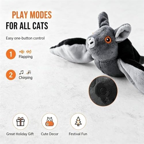 Flying Bat Toy for Dogs & Cats, Flapping Wings Interactive Pet Toy, Flapping bat Toy with Chirping engages Cats and Dogs, mimics Real Flying Motion. Cute Interactive pet Teaser