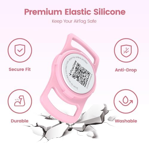 for AirTag Dog Collar Holder, Waterproof Smart QR Code for Air Tag Holder Cats and Dogs, for AirTag Protective Cases - Scan Alert, Instant Location, Pet Online Profile, Contacts Info (1 Pack, Pink)