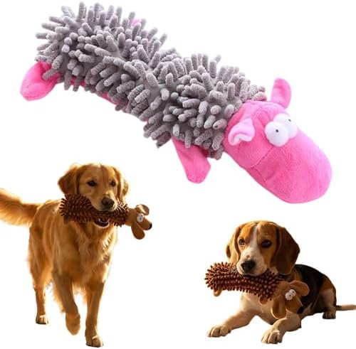 Durable Squeaky Dog Toys for Aggressive Chewers, Indestructible Stuffed Dog Toy for Small Medium Large Dogs, Interactive Chew Teething Puppy Toy for Indoor Outdoor Play (Gray)