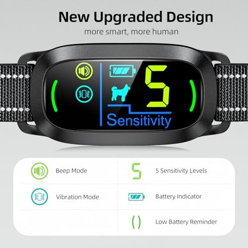 FAFAFROG Dog Bark Collar, Rechargeable Smart Collar, Anti Barking Training Collar with 5 Adjustable Sensitivity Beep Vibration, Bark Collar for Large Medium Small Dogs (Black)