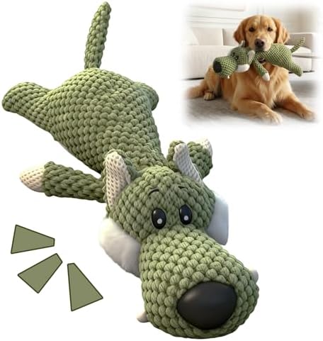 Plush Dog Toys for Aggressive Chewers, Indestructible Dog Puppy Squeaky Chew Toys for Teething, Interactive Squeaky Dog Toys for Heavy Chewers, Durable Chew Toys Dog Plush Toy (Green)
