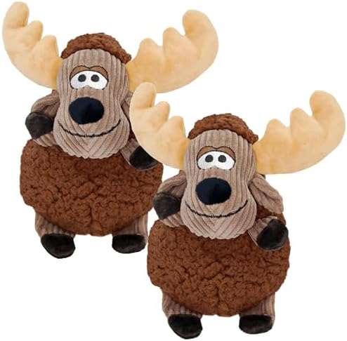 KONG Sherps Floofs – Plush Dog Toy with Flat Squeaker & Crackly Noise – Soft, Snuggly Cuddly Toy for Indoor Fetch & Gentle Play, Durable Lined Design (Moose (2 Pack))
