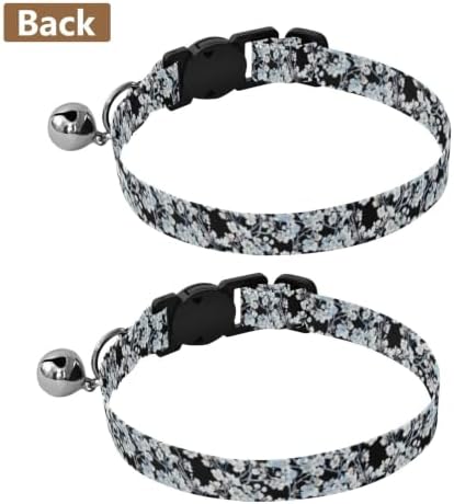 Cherry Blossom Branches Flowers Black Puppy Collar 2 Pack Lightweight Pet Collar for Cats and Dogs Adjustable 10.6 to 17.1 Inches