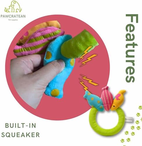 7" Squeaky Plush Toy for Puppies Small Dogs Self Etertainment Washable Soft Made [PET ONLY] (Fish Ring)