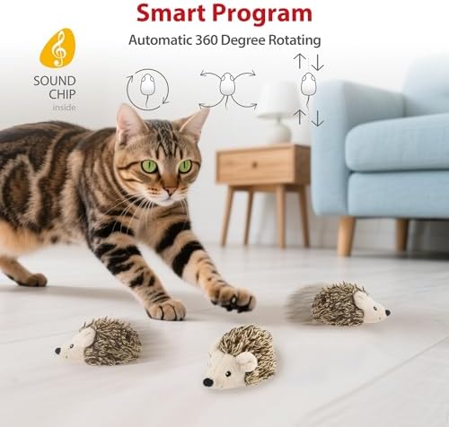 Gigwi Interactive Cat Toys for Indoor Cats, Cat Hedgehog Toy with Electronic Realistic Squeaky Sound