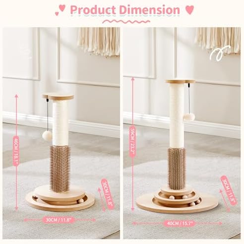 Made4Pets Cat Scratching Post for Indoor Cats with Self Groomer, 23"