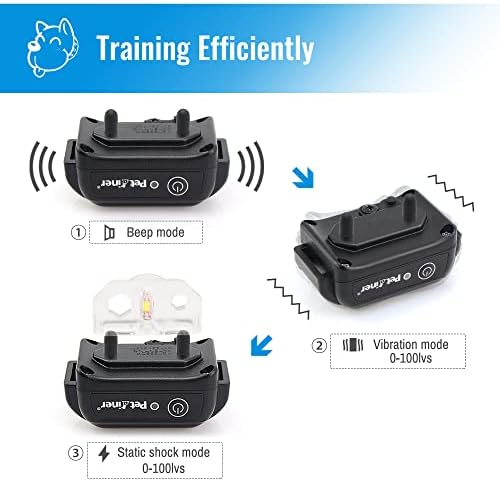 Petrainer Shock Collar for Dogs - Waterproof Rechargeable Dog Training E-Collar with 3 Safe Correction Remote Training Modes, Shock, Vibration, Beep for Dogs Small, Medium, Large
