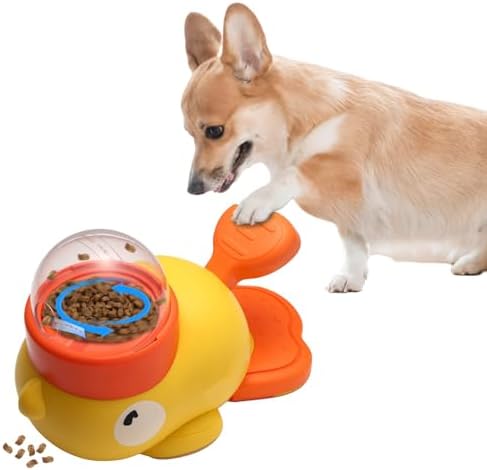 2-in-1 Dog Interactive Slow Feeder Bowls & Food Puzzle Toy, Duck-Shaped Dog Treat Dispenser Anti-Gulping Bowl for Healthy Eating & IQ Training (Yellow)