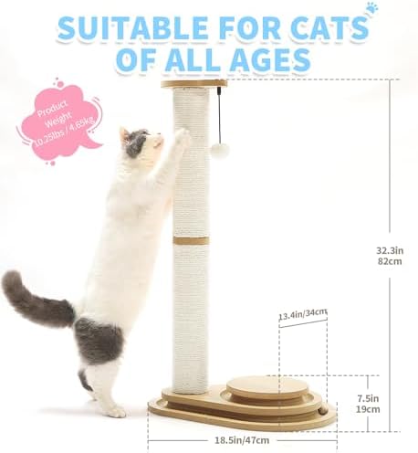 Made4Pets Tall Cat Scratching Post for Indoor Cats with Ball Track 32"