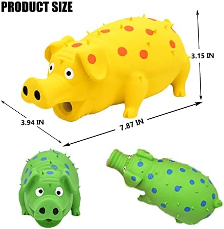 Pig Squeaky Dog Toy, 2 PCS Interactive Rubber Dog Chew Toy - Durable Latex Spot Grunting Pig Toys that Oink for Small Medium Large Dogs (Yellow, Green)