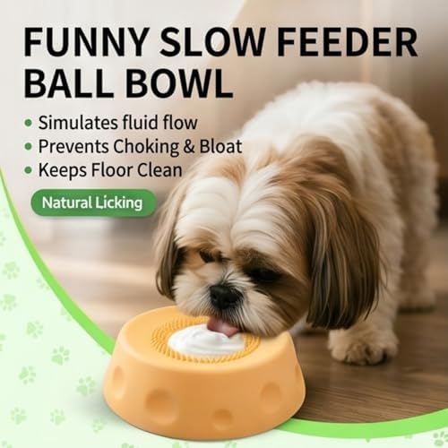 Slow Feeder Dog Bowl with Roll Ball, Slow Down pet Eating,Puzzle Toys, Blue