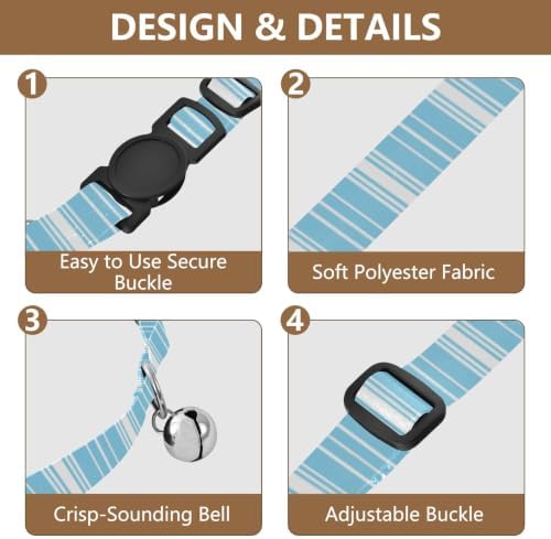 Stripes Light Blue White Pet Collars 2 Pack Collar for Kitten Adjustable 10.6 to 17.1 Inches