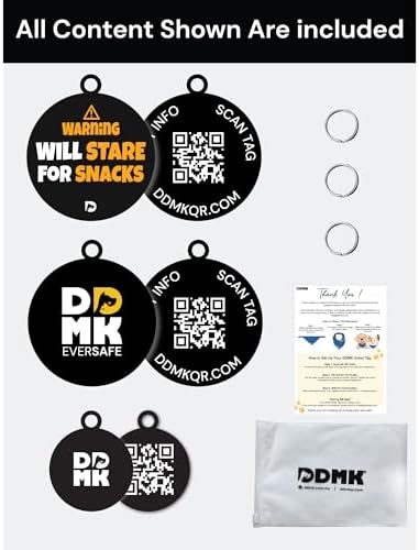DDMK Smart Pet Tag Set | Includes 3 Tags | QR Code for Instant Alerts| Durable & Waterproof | No Subscriptions or Fees |1-Will Stare for Snacks-1